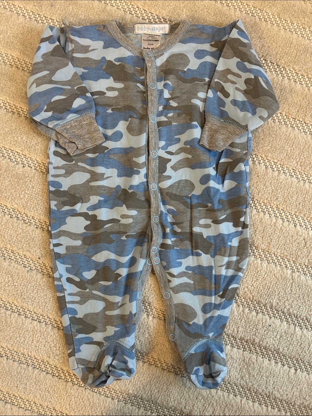 Baby Steps Blue and Gray Camo Footed One-Piece